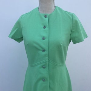 Vintage 60s 70s Knit Green Dress Mod Secretary Groovy M Button Retro image 4