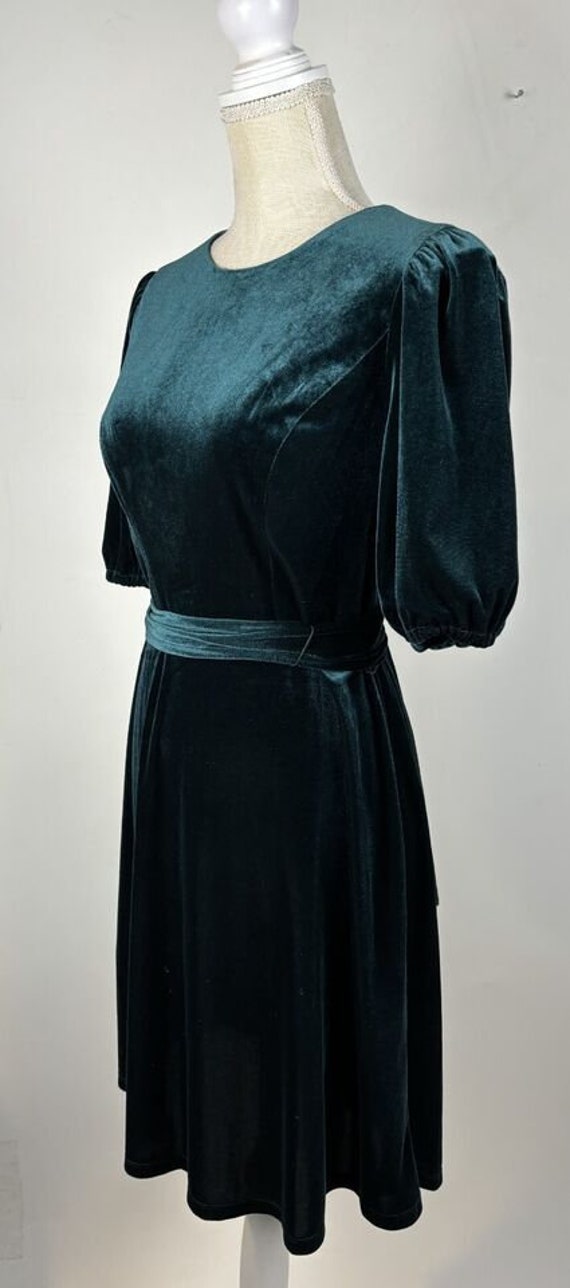 Vintage Women's Green Velvet Dress Slinky Puffy Sl