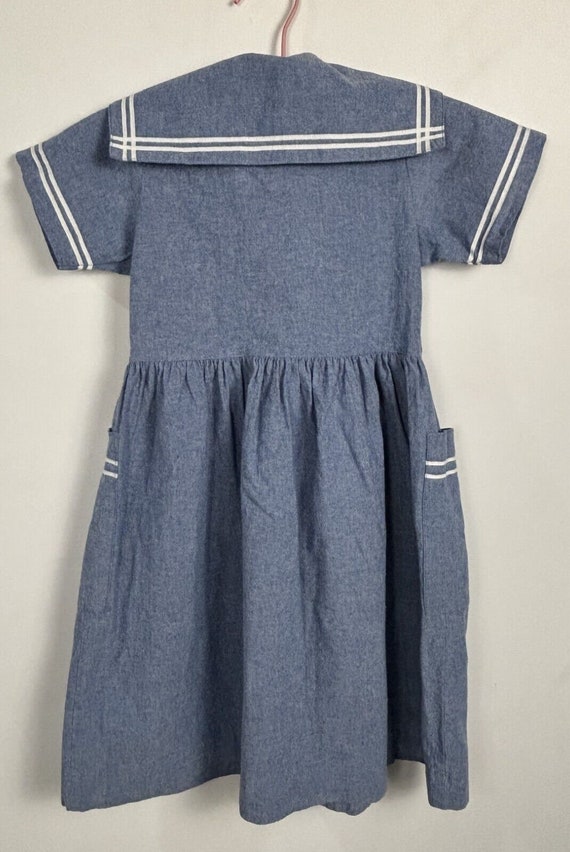 Vintage Girls Blue Denim Style Sailor Dress Nauti… - image 2