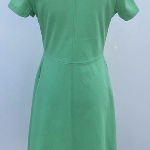 Vintage 60s 70s Knit Green Dress Mod Secretary Groovy M Button Retro image 2