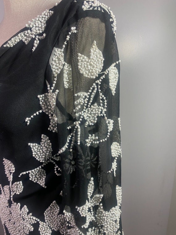 Vintage Boutique Blouse Black Top Sheer Lined Bea… - image 5