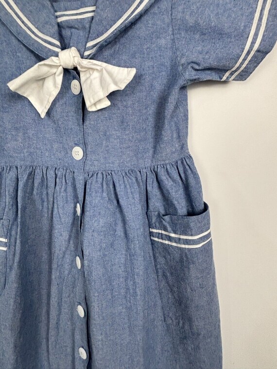 Vintage Girls Blue Denim Style Sailor Dress Nauti… - image 5