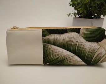 Stand Up Pencil Pouch (Banana Leaves / Egg Shell Accent )