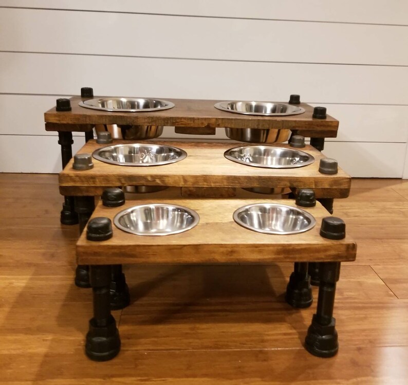Industrial Elevated Dog Bowls Etsy