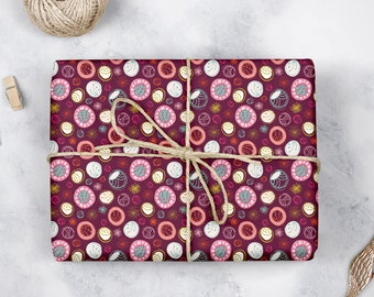 Abstract Holiday Wrapping Paper for Gifts with Colorful Circles in Purple, Quirky Modern Gift Wrap Paper Roll of 3 sheets