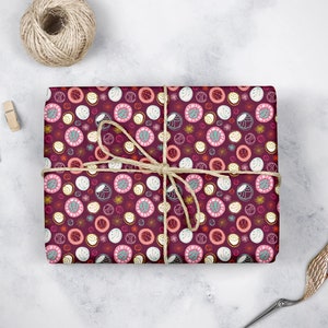 Abstract Holiday Wrapping Paper for Gifts with Colorful Circles in Purple, Quirky Modern Gift Wrap Paper Roll of 3 sheets