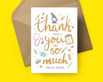 Medical Thank You Card for Doctors with illustrated medical supplies, Greeting Card for Healthcare Nurses in Hospital Card