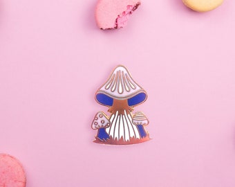 Pastel Mushroom Pin Accessory in blue and pink enamel for flair pin lovers and collectors, Gold Plated Fungi Enamel Pin, Pin Gift For Her