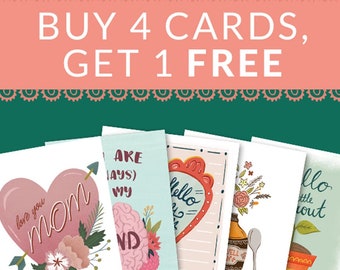 Greeting Card Bundle Sale, Buy 4 Get 1 FREE Blank Greeting Cards Gift Idea, Mix & Match 5 Card Set