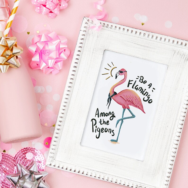 Pink Flamingo Art Print with Inspirational Quote, Fabulous Flamingo Graphic Illustration Poster, Wall Art Print for Girls Room image 4