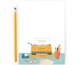 Retro To-Do Notepad with Illustrated Typewriter for Daily Lists, Blank Memopad Stationey Gift for Productivity