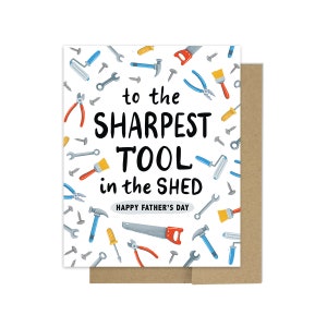 Fathers Day Card with Tools and hand lettering, Illustrated Greeting Card Gift for Handyman Dad, Tool Shed icons on cardstock image 2