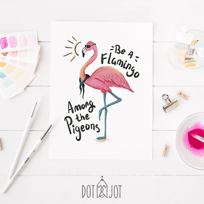 Pink Flamingo Art Print with Inspirational Quote, Fabulous Flamingo Graphic Illustration Poster, Wall Art Print for Girls Room image 5