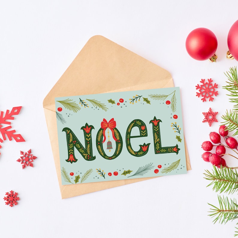 NOEL Holiday Card for New Year Greetings, Seasonal hand-lettering Christmas card image 1