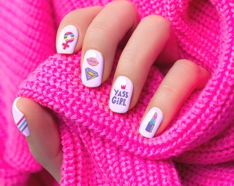 Girl Power Nail Decals, Water Slide Decal Nail Designs for Girls, Trendy Nail Art Stickers, Nail Tattoos for DIY Manicure