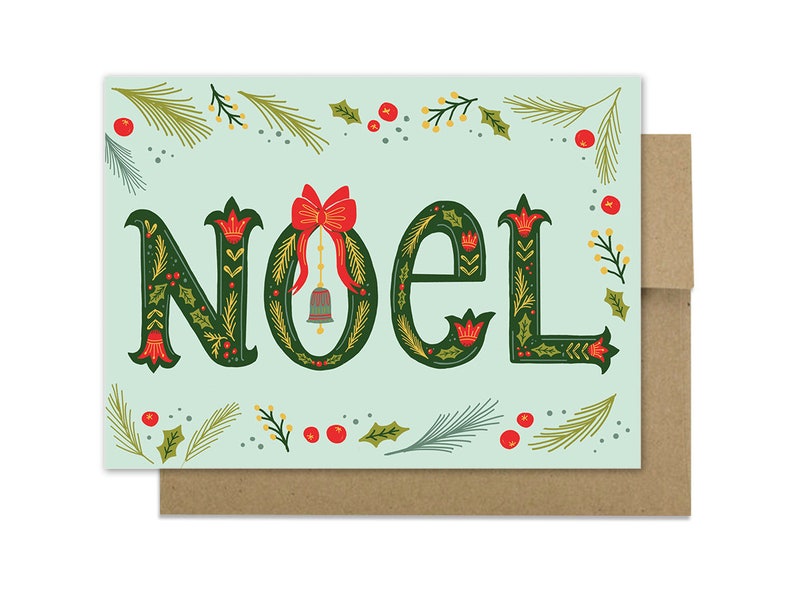 NOEL Holiday Card for New Year Greetings, Seasonal hand-lettering Christmas card image 2
