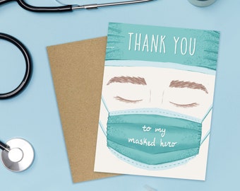 Merci héros masqué dans Scrubs carte de voeux pour les travailleurs de la santé, carte de gratitude pour les médecins, Merci infirmière, appréciation du médecin