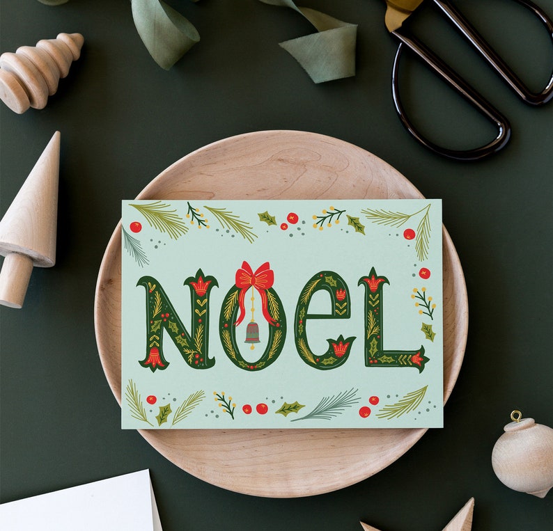 NOEL Holiday Card for New Year Greetings, Seasonal hand-lettering Christmas card image 3