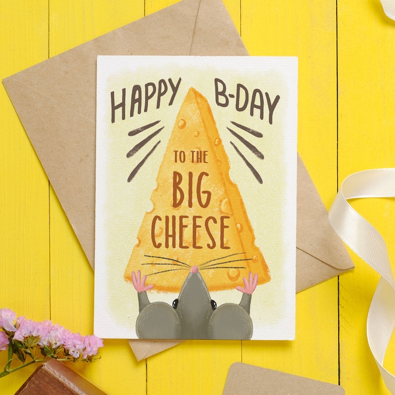 Cheese Pun Birthday Greeting Card Big Cheese Mouse Card Etsy
