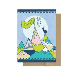 Congratulations Greeting Card with a Goat on Mountain, Reaching New Heights Blank Card, Climb Mountains Card for Graduate, You did it card image 2