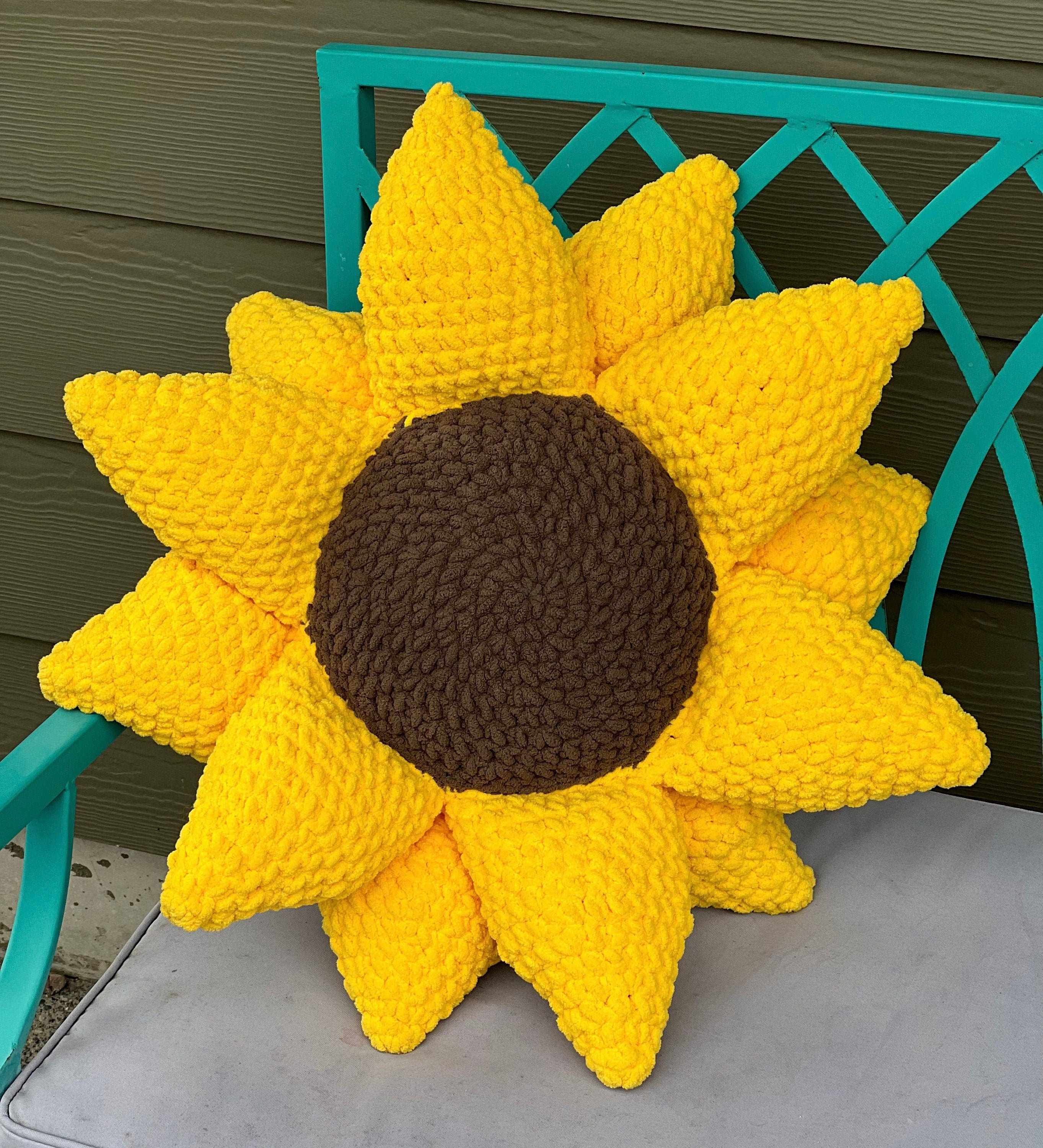 28 Large Sunflower Crochet Patterns: Brighten Your Home with DIY Decor 18 22" Crochet Sunflower Pillow Pattern by Mx Domestic
