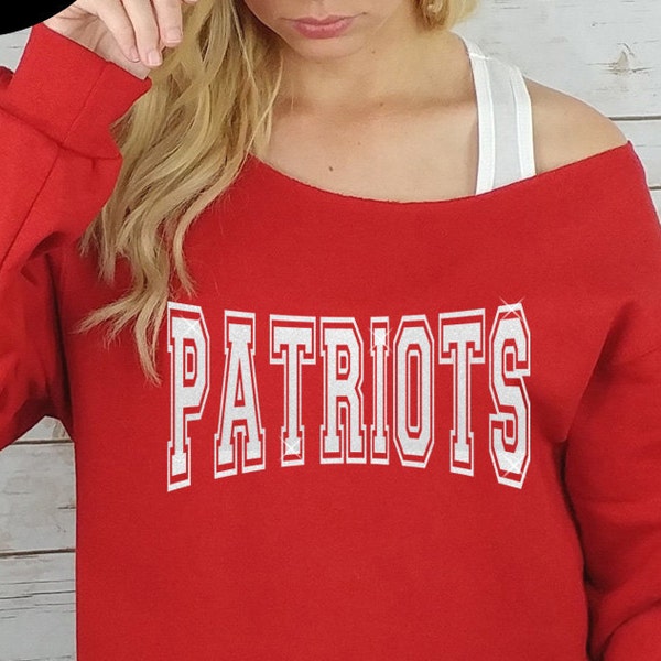 Patriots sweatshirt Off Shoulder Raw Edge // GLITTER // plus size patriots, womens patriots shirts, plus size off shoulder (White Glitter)