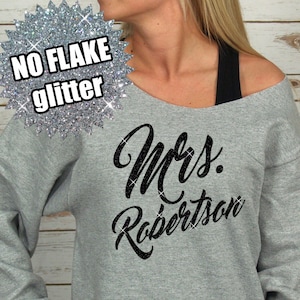 Mrs Sweatshirt Off Shoulder Raw Edge Personalized Sweatshirt for Women GLITTER, Plus Sizes