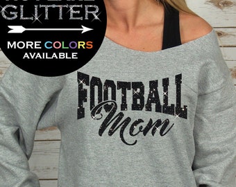 Football Mom Shirts Personalized Glitter - off shoulder sweatshirt - football sweatshirt - football mom tees - Plus Size (BD768)