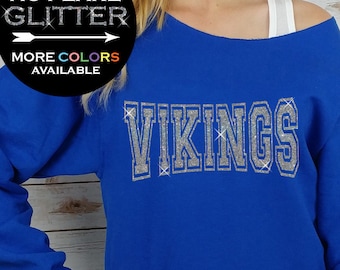 Vikings Sweatshirt Off-Shoulder Raw Edge / CHOOSE YOUR COLORS / Mascot Sweatshirt, Football Shirt, Vikings Football, Vikings Baseball