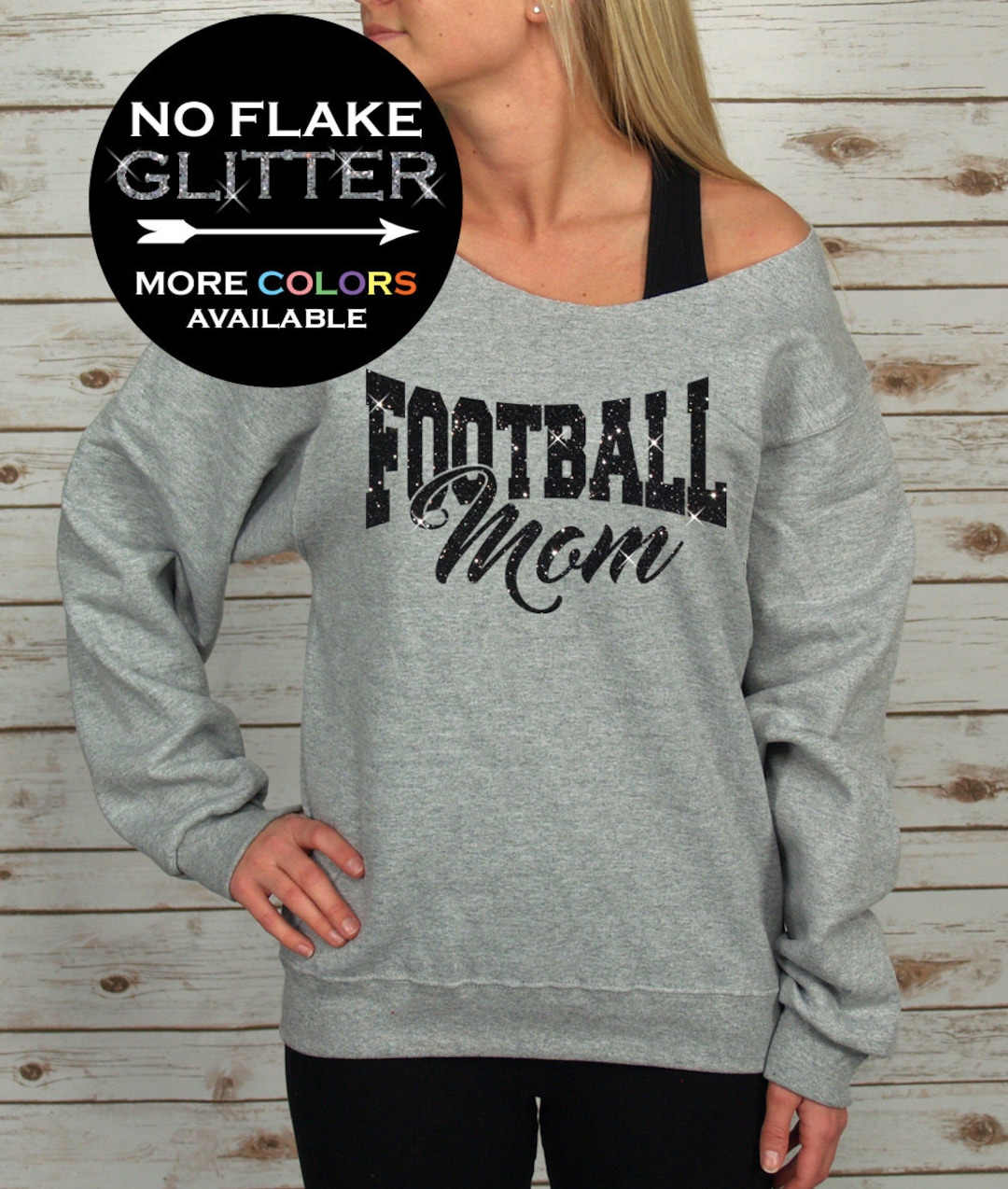 Football Mom Shirts Personalized Glitter off Shoulder Sweatshirt