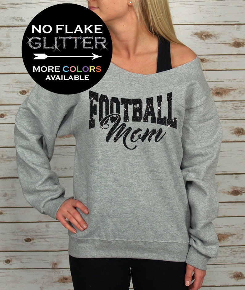 Football Mom Shirts Personalized Glitter off shoulder sweatshirt football sweatshirt football mom tees Plus Size BD768 image 1