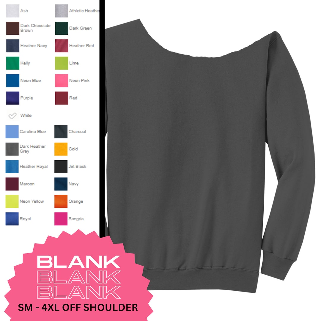 Charcoal Grey BLANK Unisex Raw Edge off Shoulder Sweatshirt for Women