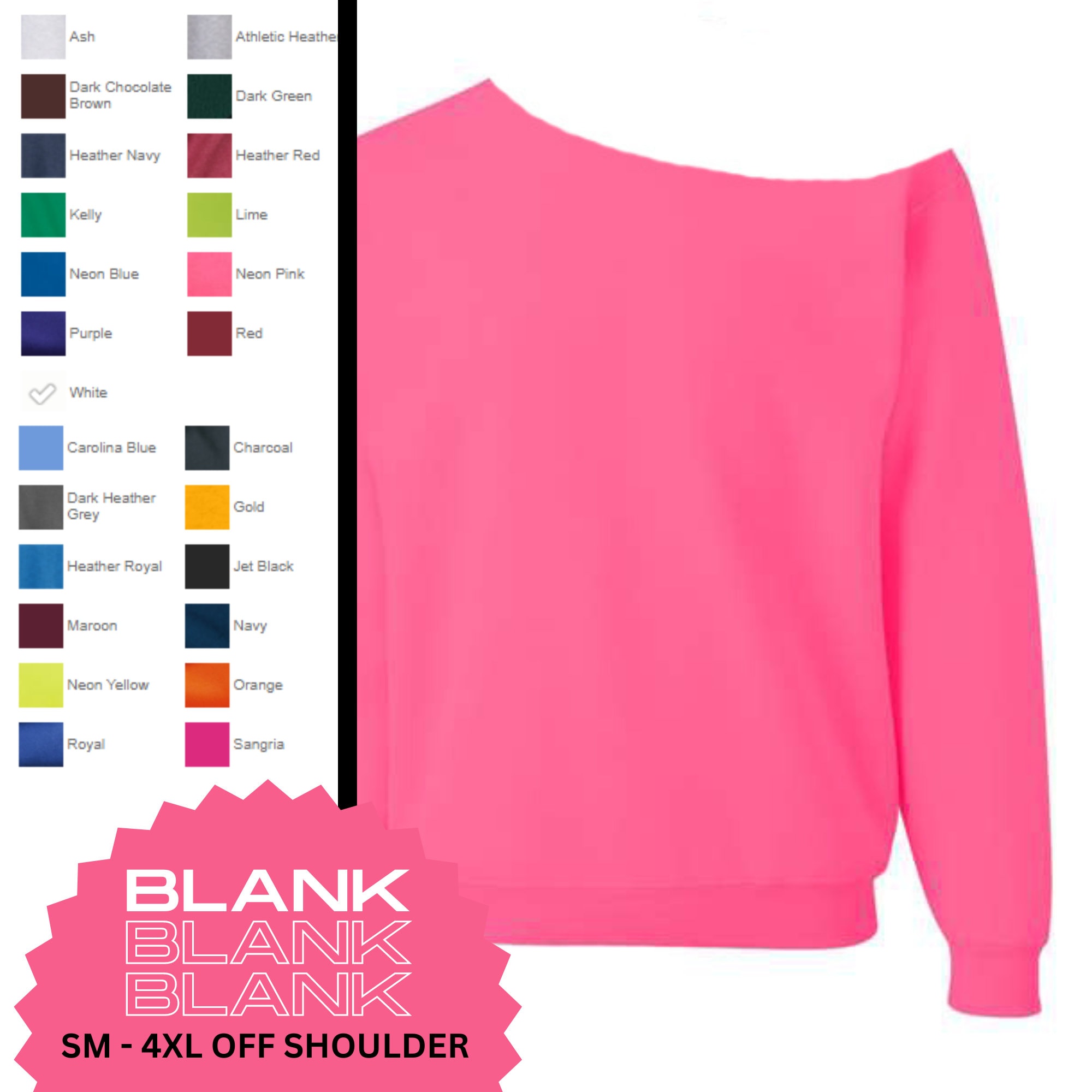 Neon Pink BLANK Unisex Raw Edge off Shoulder Sweatshirt for Women Size SM 4XL Sublimation 50 50 Bland Bulk Wholesale Etsy