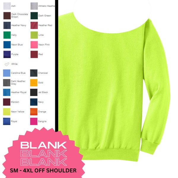 Neon Yellow BLANK Unisex Raw Edge Off Shoulder Sweatshirt for Women, Size SM - 4XL, Sublimation 50/50 Bland, Bulk, Wholesale