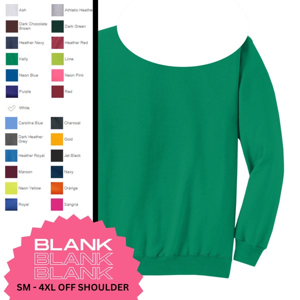 Kelly Green BLANK Unisex Raw Edge Off Shoulder Sweatshirt for Women, Size SM - 4XL, Sublimation 50/50 Bland, Bulk, Wholesale