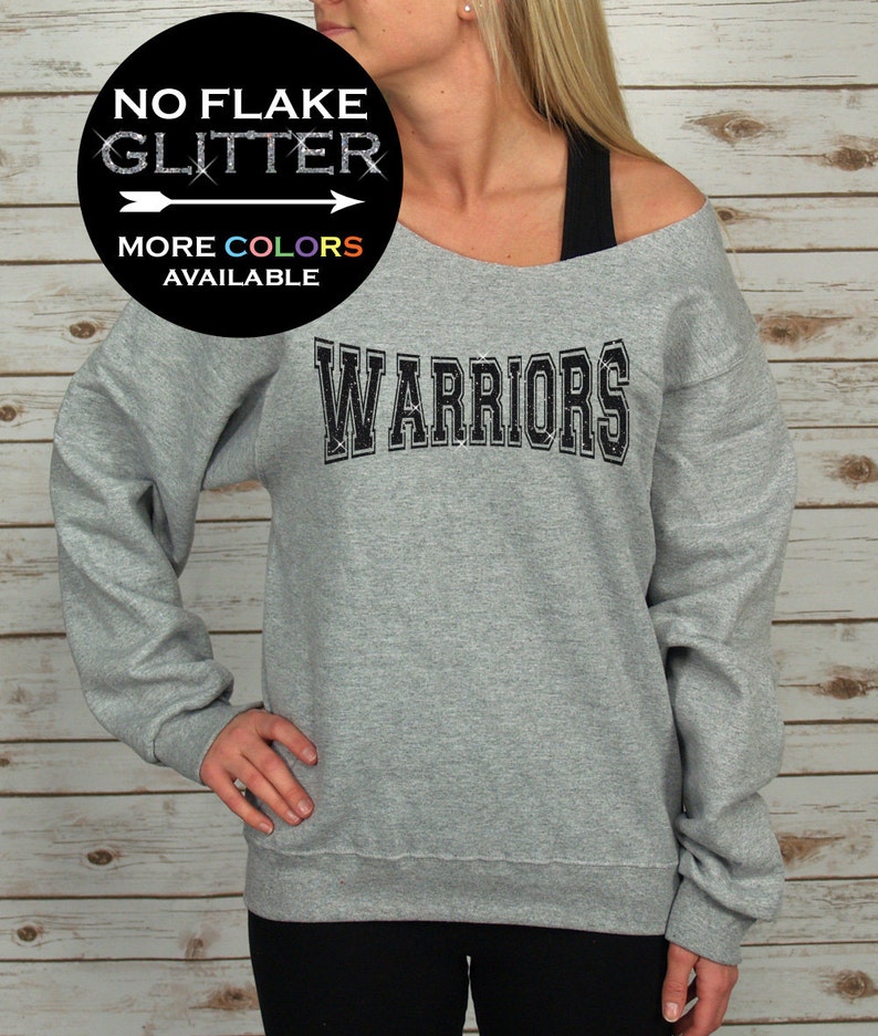 Warriors off Shoulder Raw Edge Sweatshirt for Women GLITTER // Etsy