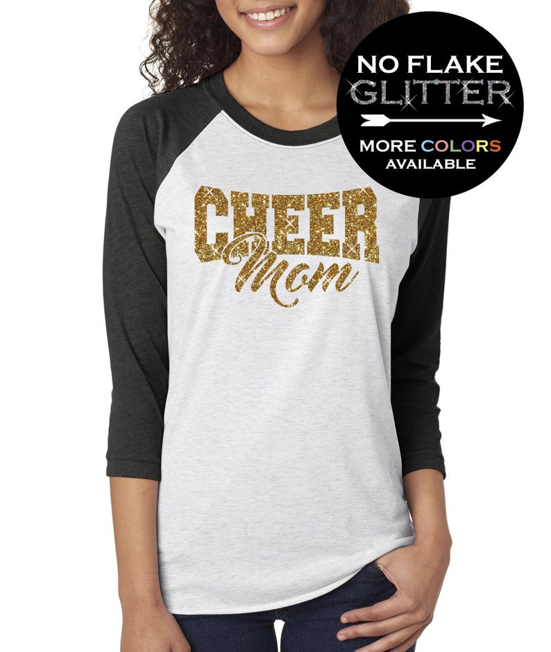 Cheer Mom Shirt 3/4 Length Baseball Tee for Women GLITTER Mom Etsy