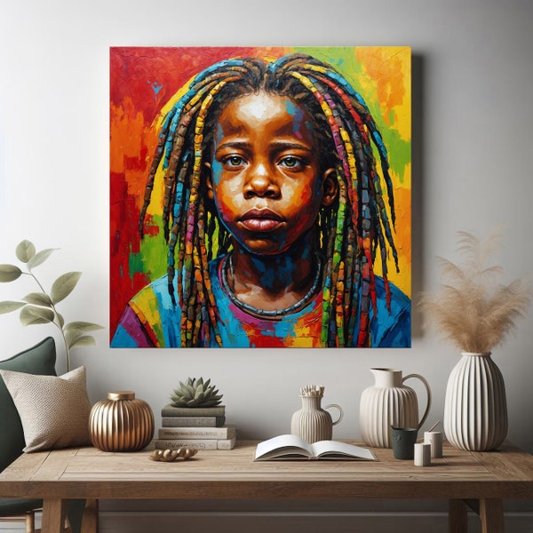 Tableau toile artistique création portrait enfant dread coloré , print art œuvre d'art