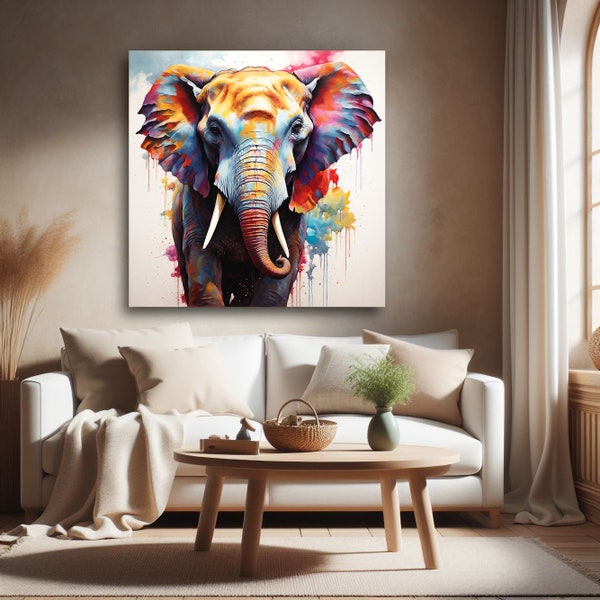 Tableau toile artistique création colorée éléphant, print art œuvre d'art