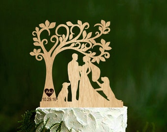 Wedding Cake Topper With two Dogs Silhouette Dog couple silhouette cake topper Rustic Wedding Cake Topper initial cake toppers