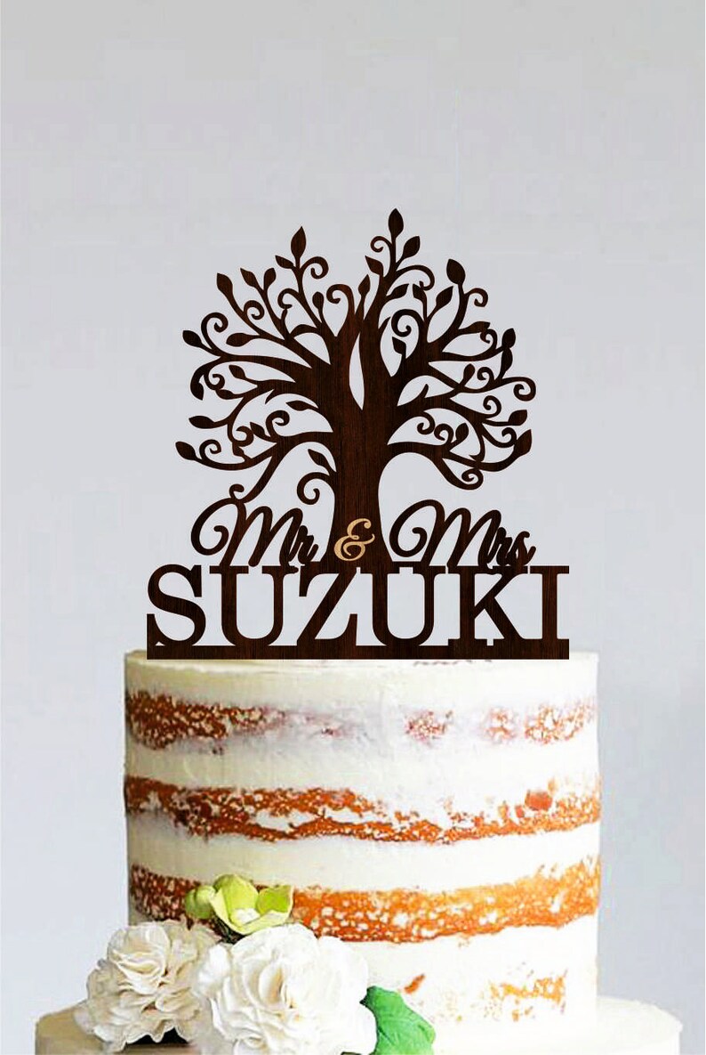 Wooden Tree Cake Topper Wedding Cake Topper Custom Cake Topper Etsy