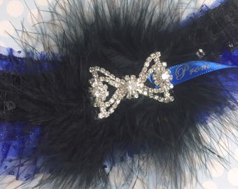 Sparkle royal blue prom garter,  Royal blue and black prom garter,  prom garters