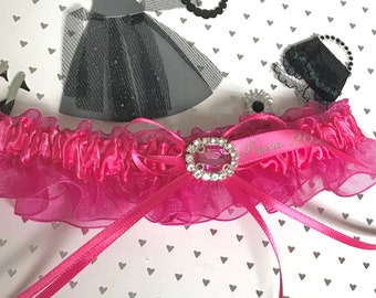 Shocking pink prom garter.