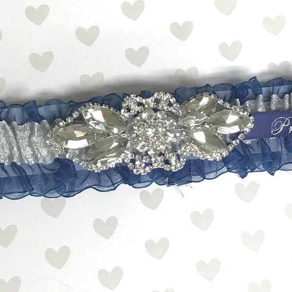 Navy/shinny silver prom garter.  Prom garter in navy blue.