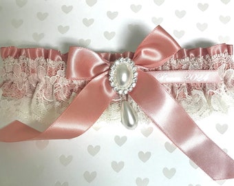 Rose gold and ivory prom garter. Prom garters in rose gold.