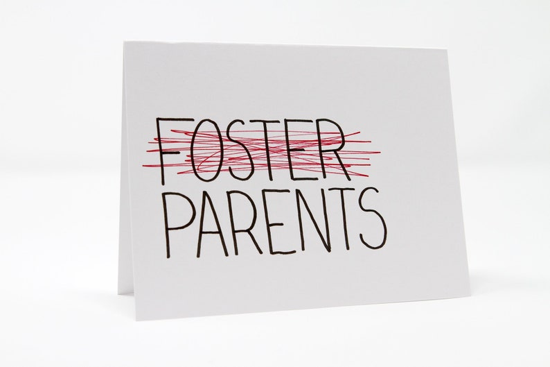 Foster crossed out Foster Parents Card with envelope.
