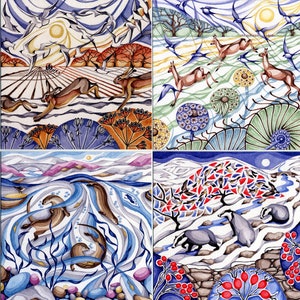 Paquete de tarjetas de animales, tarjetas de arte de vida silvestre, nutria, ciervo, liebre, tejón, paquete de tarjetas de vida silvestre, tarjeta de animal