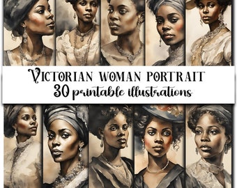 Victorian Woman portrait- 30 watercolor printable illustrations