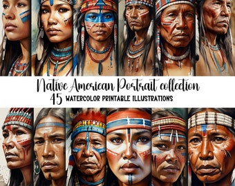 Native American Portrait Collection-45 watercolor printable illustrations