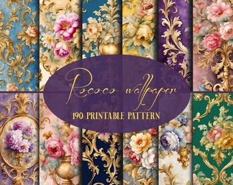 Rococo Wallpaper, 190 watercolor printable pattern